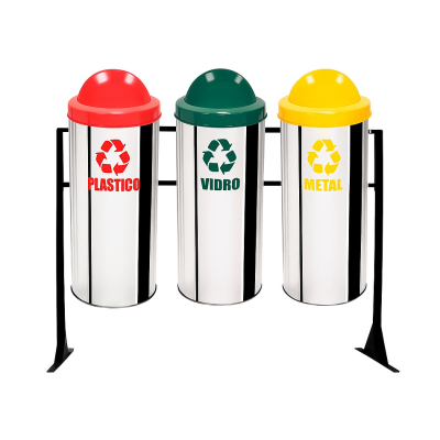 Conjunto 3 Lixeiras Aço Inox Coleta Seletiva