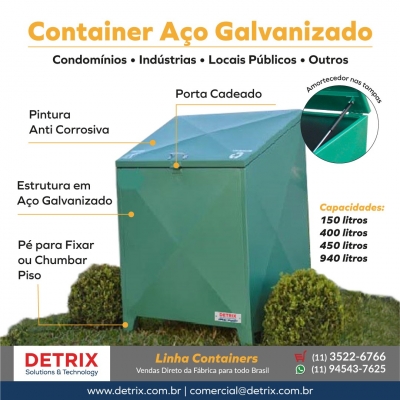 Container de Aço Galvanizado - Lixeira Ambiental de Aço