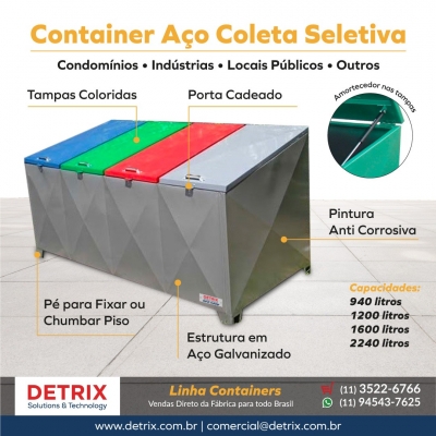 Container de Aço Galvanizado - Lixeira para Coleta Seletiva de Aço