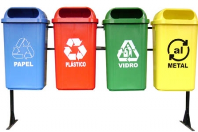 Lixeira Coleta Seletiva 50 Litros – Kit 4 Lixeiras Papeleiras