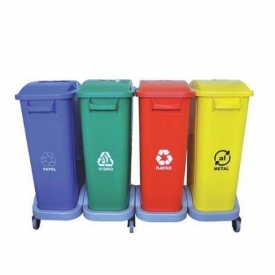 Lixeira Coleta Seletiva 50 Litros – Kit 4 Lixeiras Tampa Lisa