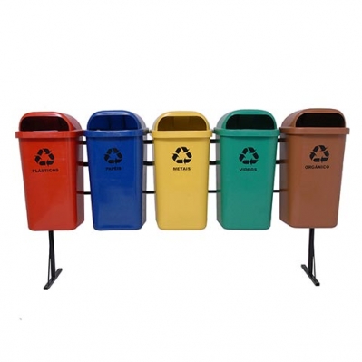 Lixeira Coleta Seletiva 50 Litros – Kit 5 Lixeiras Papeleiras