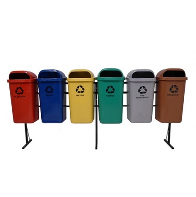 Lixeira Coleta Seletiva 50 Litros – Kit 6 Lixeiras Papeleiras