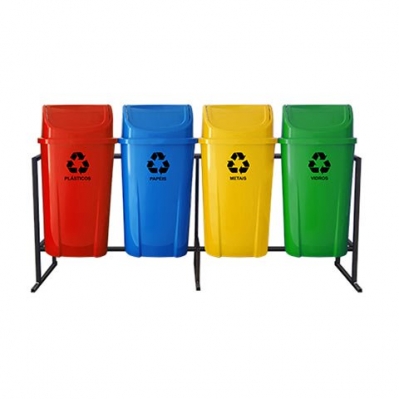 Lixeira Coleta Seletiva 60 Litros – Kit 4 Lixeiras Basculante