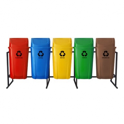 Lixeira Coleta Seletiva 60 Litros – Kit 5 Lixeiras Basculante