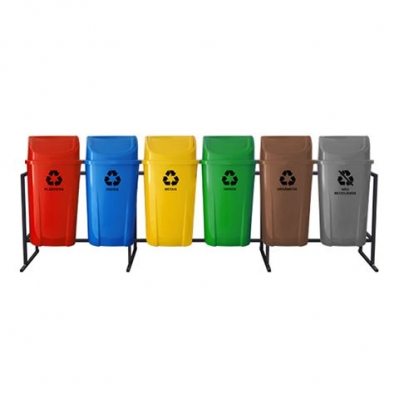 Lixeira Coleta Seletiva 60 Litros – Kit 6 Lixeiras Basculante