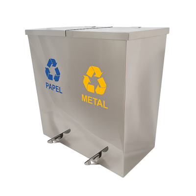 Lixeira Quadrada Aço Inox Dupla Pedal e Tampa