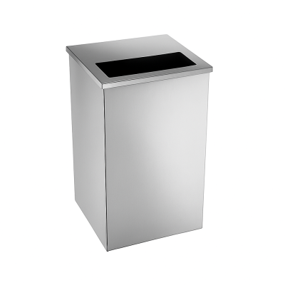 Lixeira Quadrada Aço Inox Tampa Meio Aberta