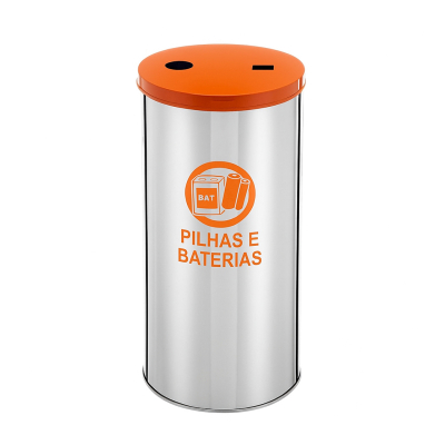 Lixeira Redonda Aço Inox Coletora de Pilhas e Baterias