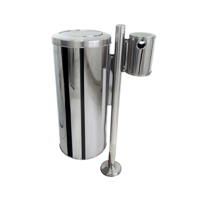 Lixeira Urbana Aço Inox com Coletor de Cigarros