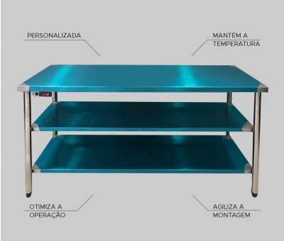 Mesa Aquecida de Montar Hambúrguer - Mesa de Montar Lanches